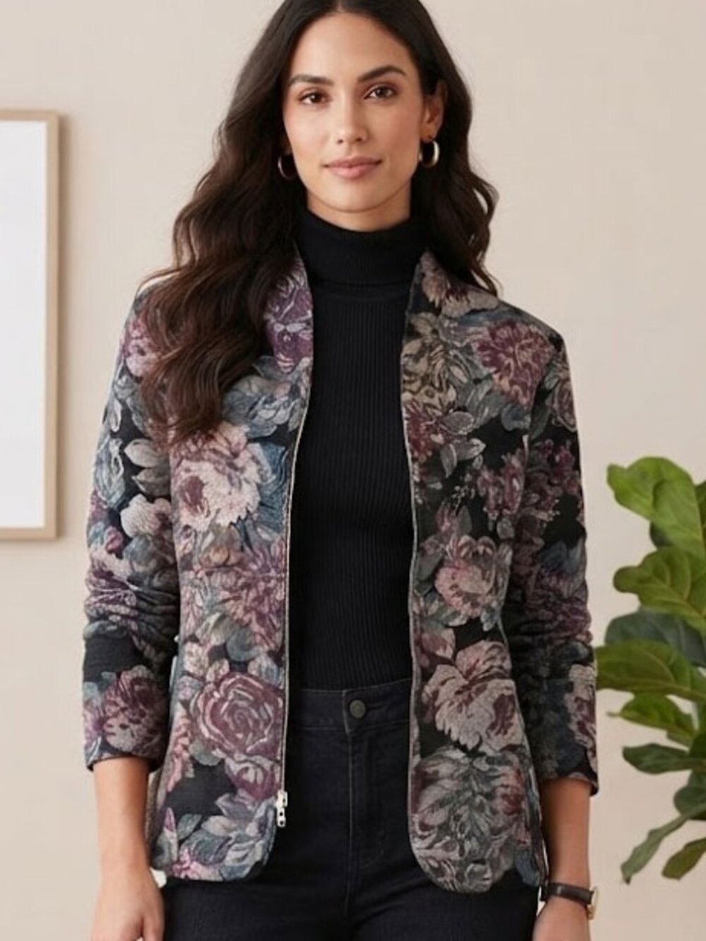 Vintage Dressbarn Floral Tapestry Patterned Blazer Jacket